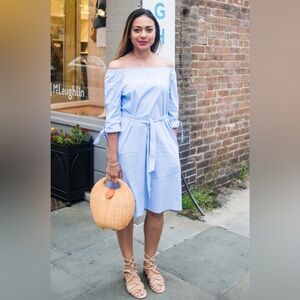 J.McLAUGHLIN L Baby Blue Off The Shoulder Straight Cut POCKETS Self Sash Clean